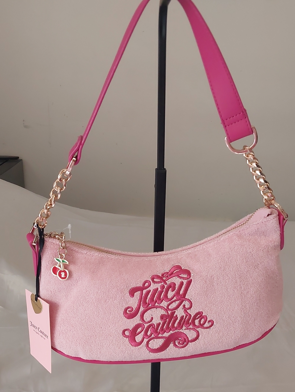 Brand New Juicy Couture Pink Logo Shoulder Bag with Gold Chain